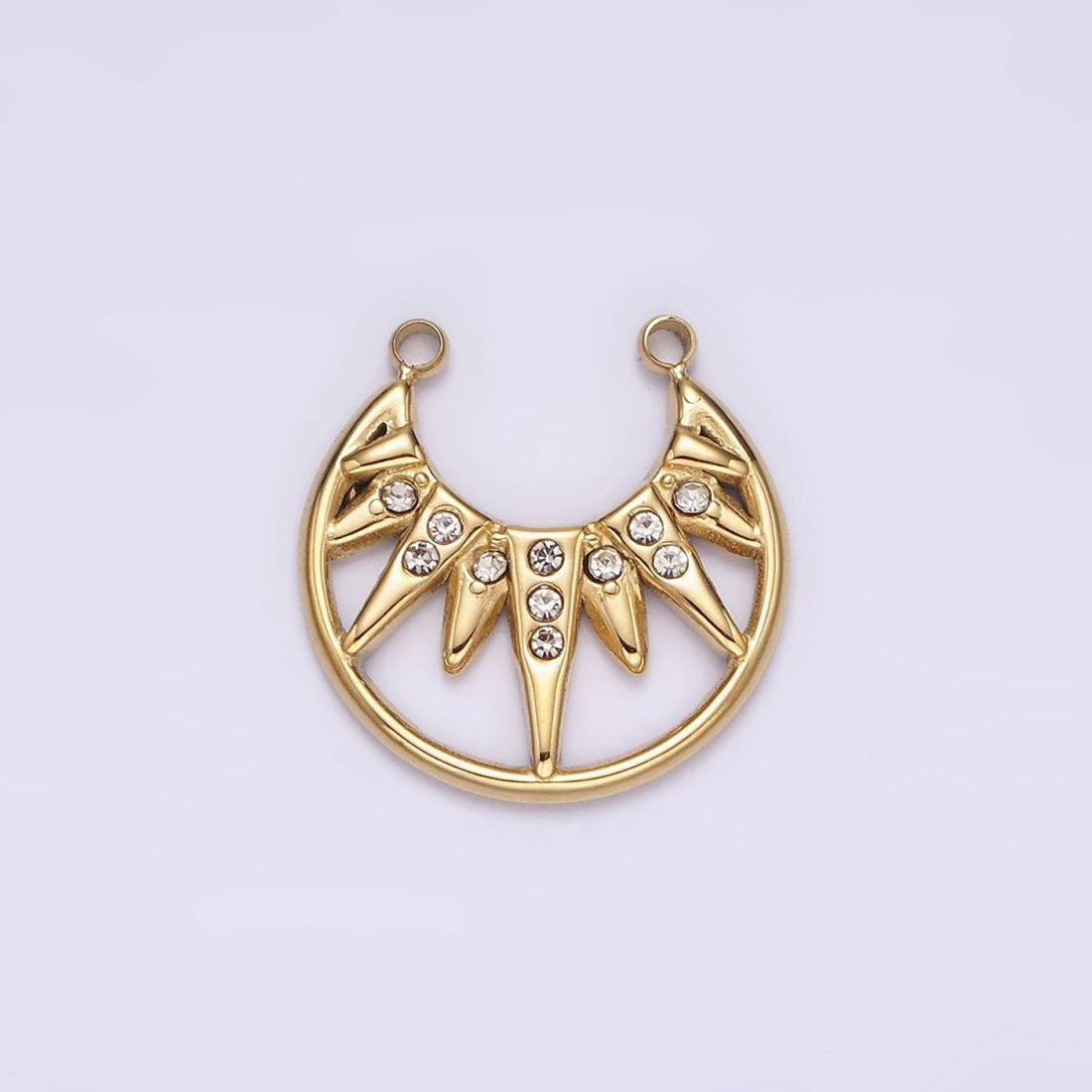 Stainless Steel Clear CZ Celestial Sunburst Ray Open Connector in Gold &amp; Silver | P1340