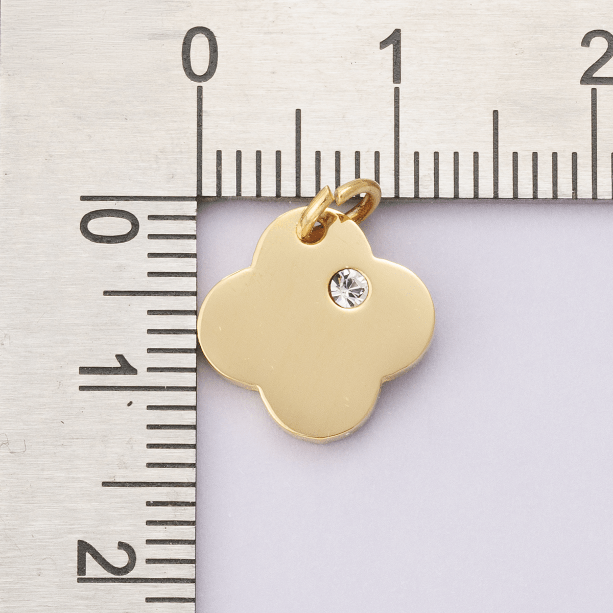 Stainless Steel Clear CZ Clover Quatrefoil Charm | E00627