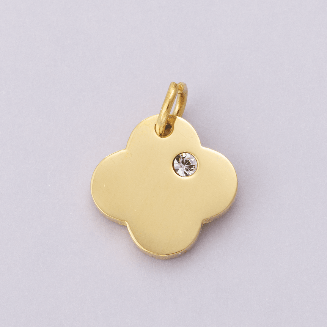 Stainless Steel Clear CZ Clover Quatrefoil Charm | E00627