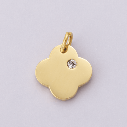 Stainless Steel Clear CZ Clover Quatrefoil Charm | E00627