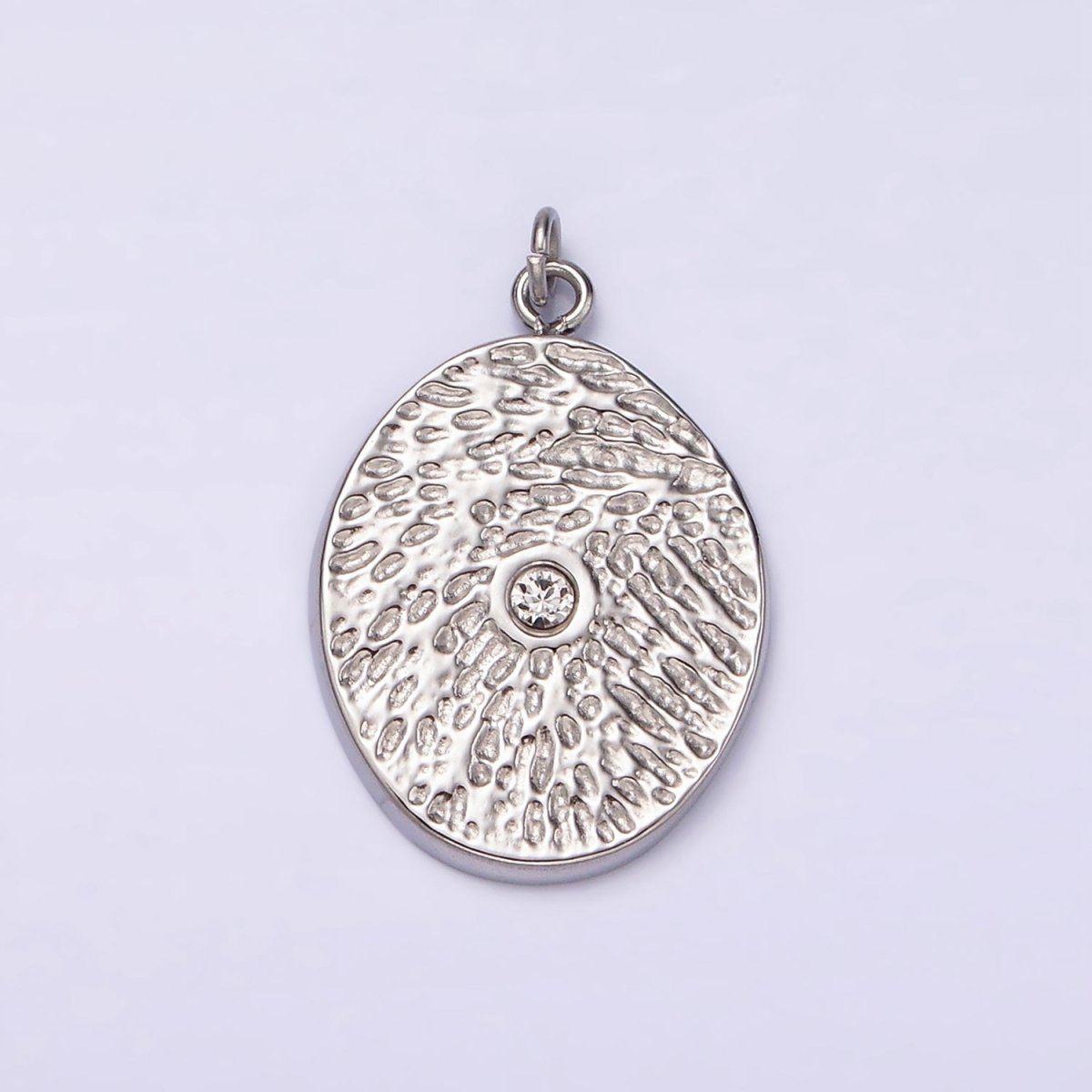 Stainless Steel Clear CZ Dented Oval Charm in Gold &amp; Silver | P1310