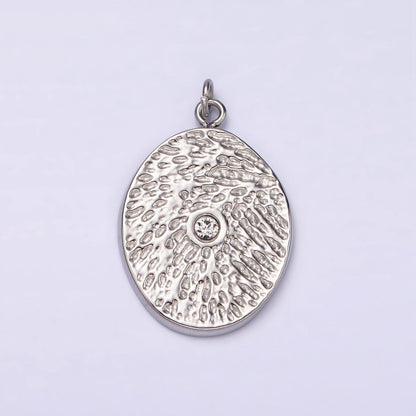 Stainless Steel Clear CZ Dented Oval Charm in Gold &amp; Silver | P1310