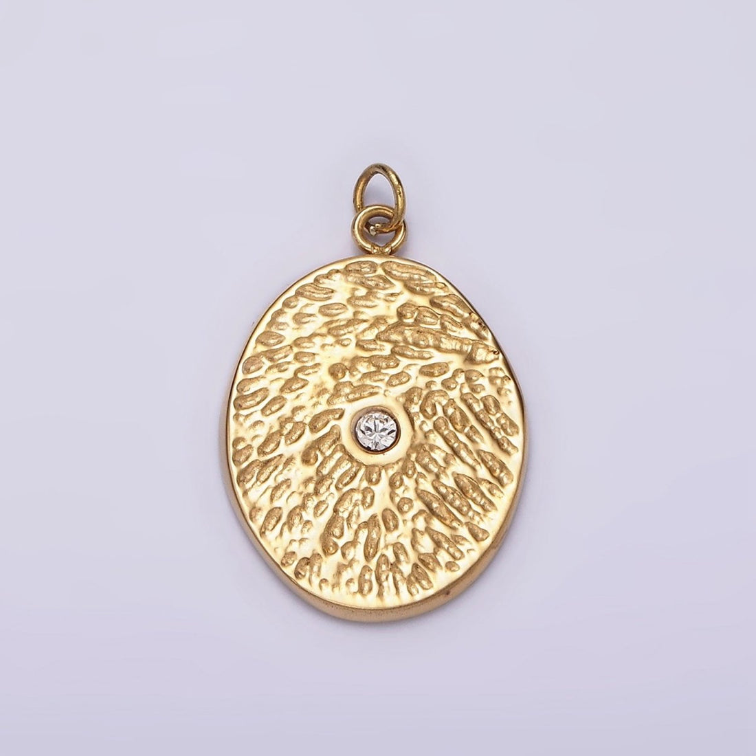 Stainless Steel Clear CZ Dented Oval Charm in Gold &amp; Silver | P1310