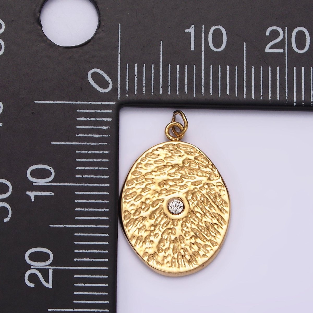 Stainless Steel Clear CZ Dented Oval Charm in Gold &amp; Silver | P1310