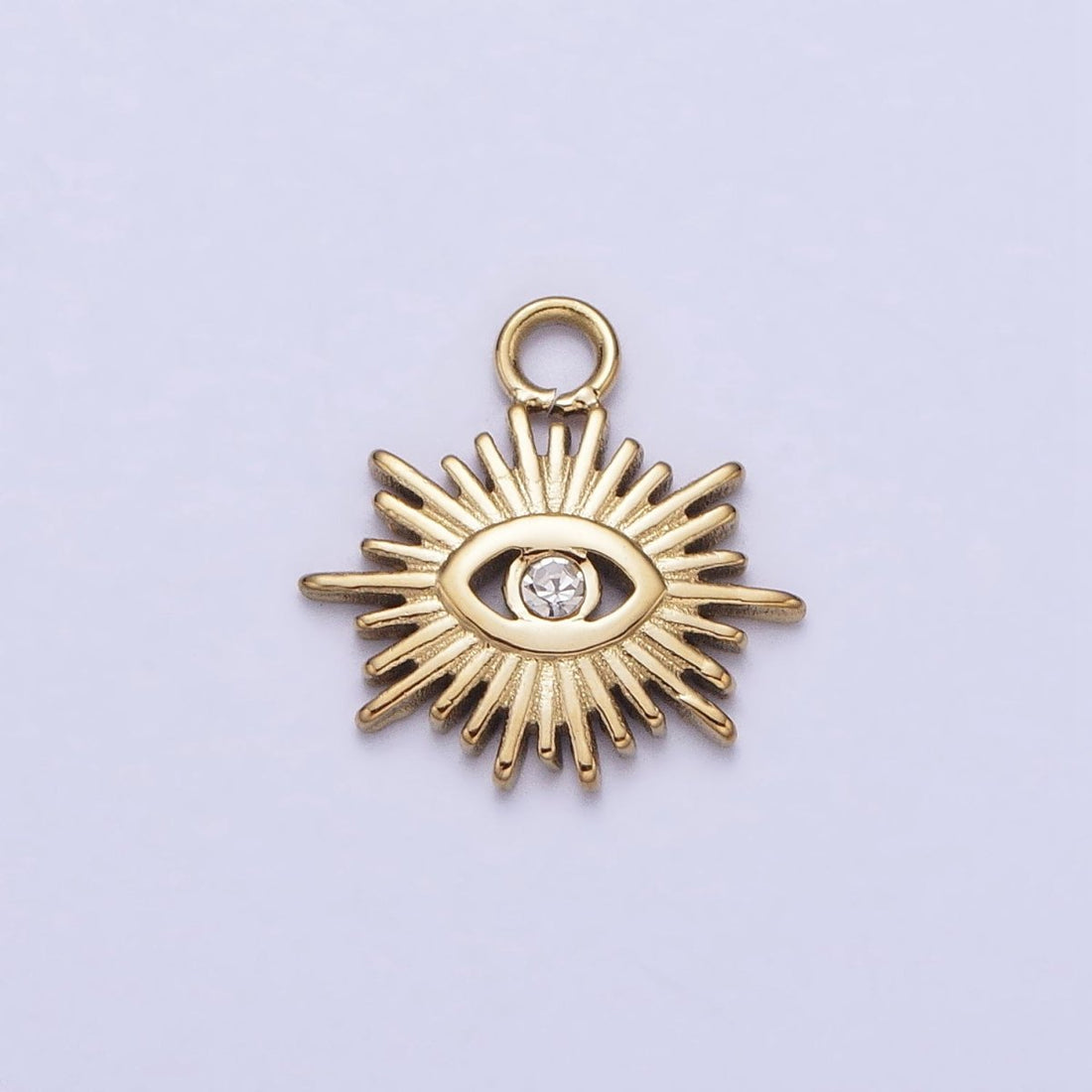 Stainless Steel Clear CZ Evil Eye Sunburst Protection Charm in Gold &amp; Silver | P-888
