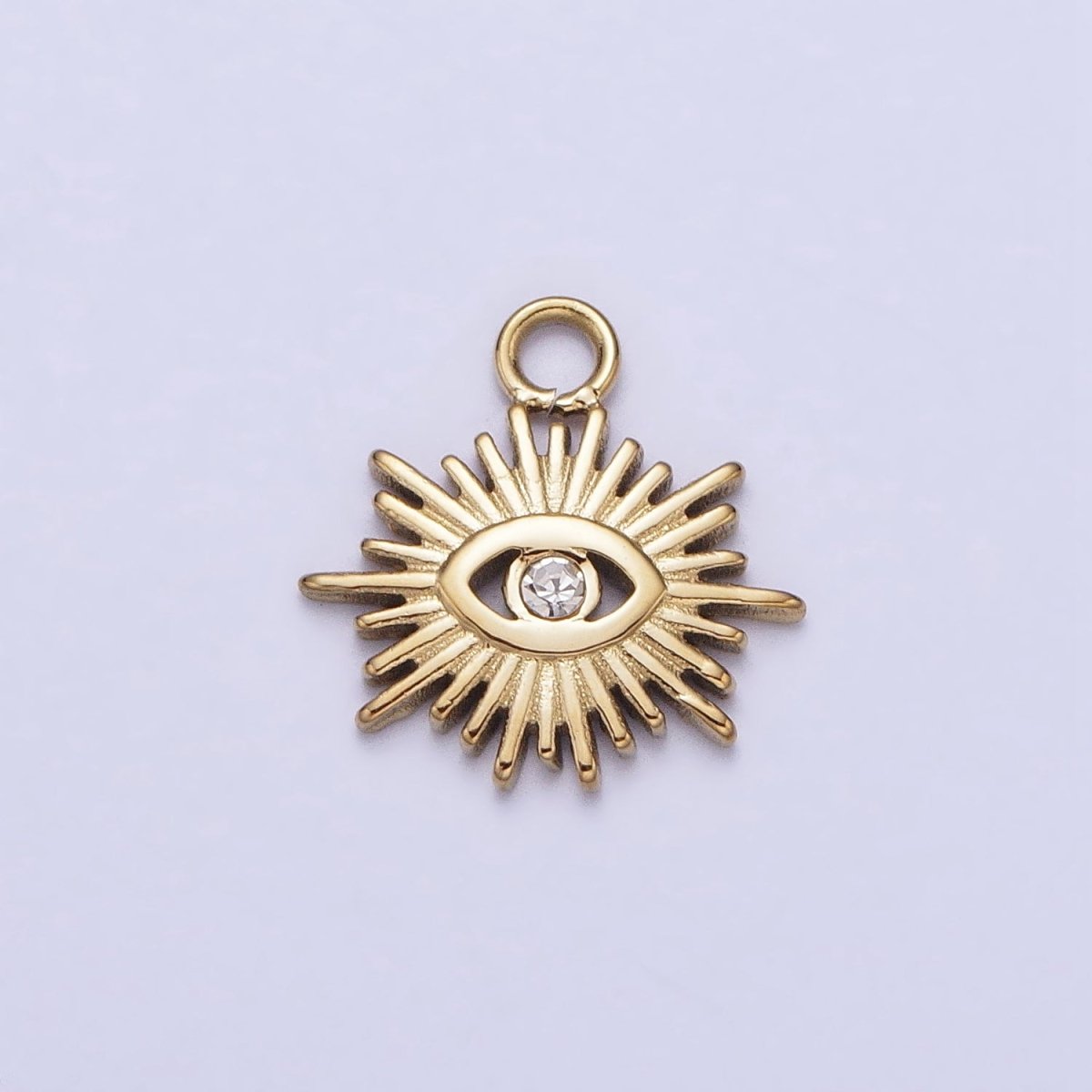 Stainless Steel Clear CZ Evil Eye Sunburst Protection Charm in Gold &amp; Silver | P-888