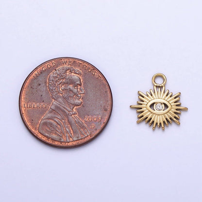 Stainless Steel Clear CZ Evil Eye Sunburst Protection Charm in Gold &amp; Silver | P-888