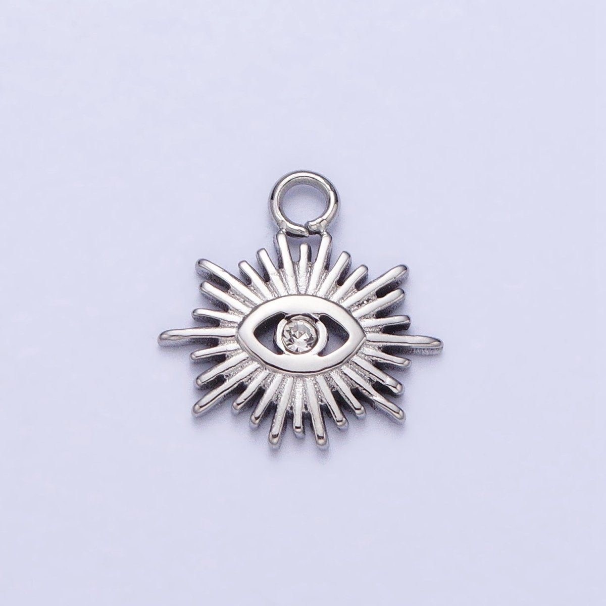 Stainless Steel Clear CZ Evil Eye Sunburst Protection Charm in Gold &amp; Silver | P-888