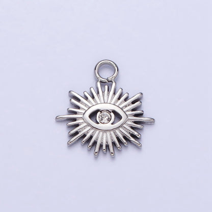 Stainless Steel Clear CZ Evil Eye Sunburst Protection Charm in Gold &amp; Silver | P-888