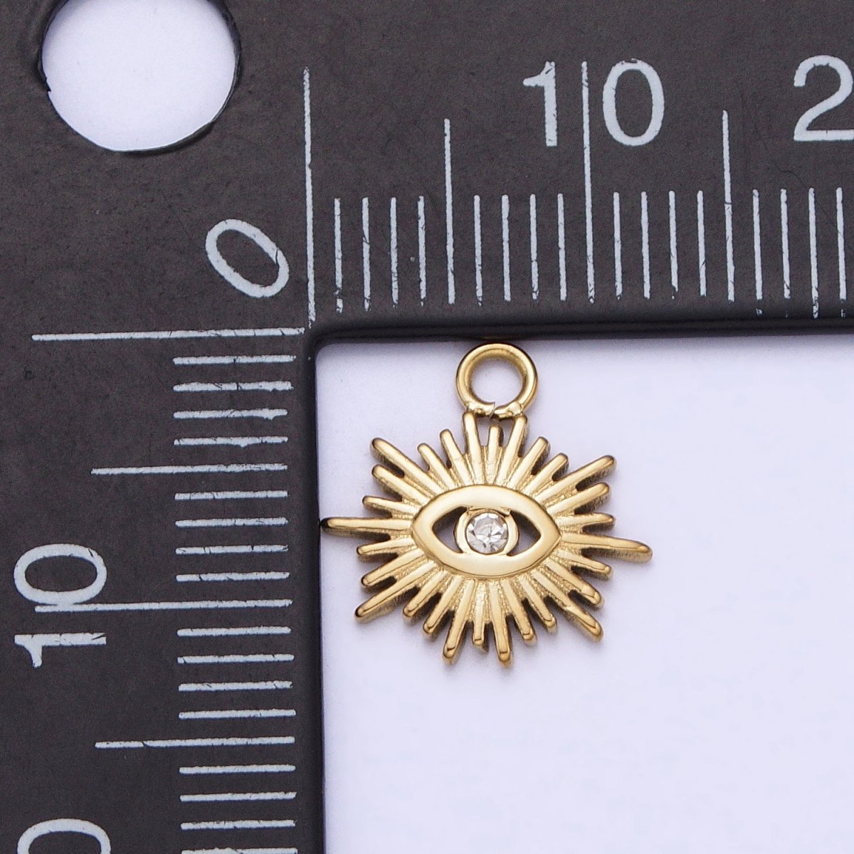 Stainless Steel Clear CZ Evil Eye Sunburst Protection Charm in Gold &amp; Silver | P-888