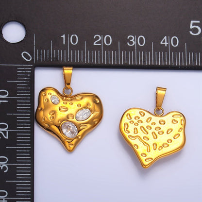 Stainless Steel Clear CZ Hammered Molten Heart Pendant | P1544