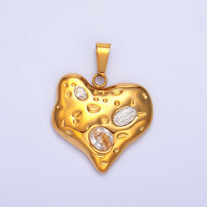 Stainless Steel Clear CZ Hammered Molten Heart Pendant | P1544