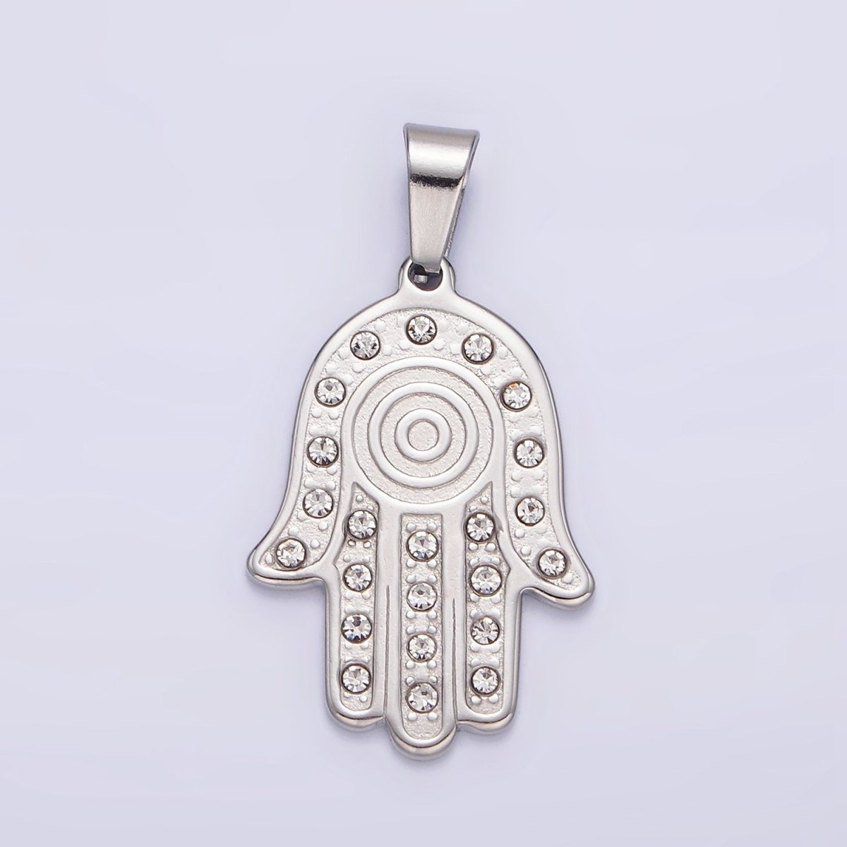 Stainless Steel Clear CZ Lined Hamsa Hand Pendant in Gold &amp; Silver | P-728