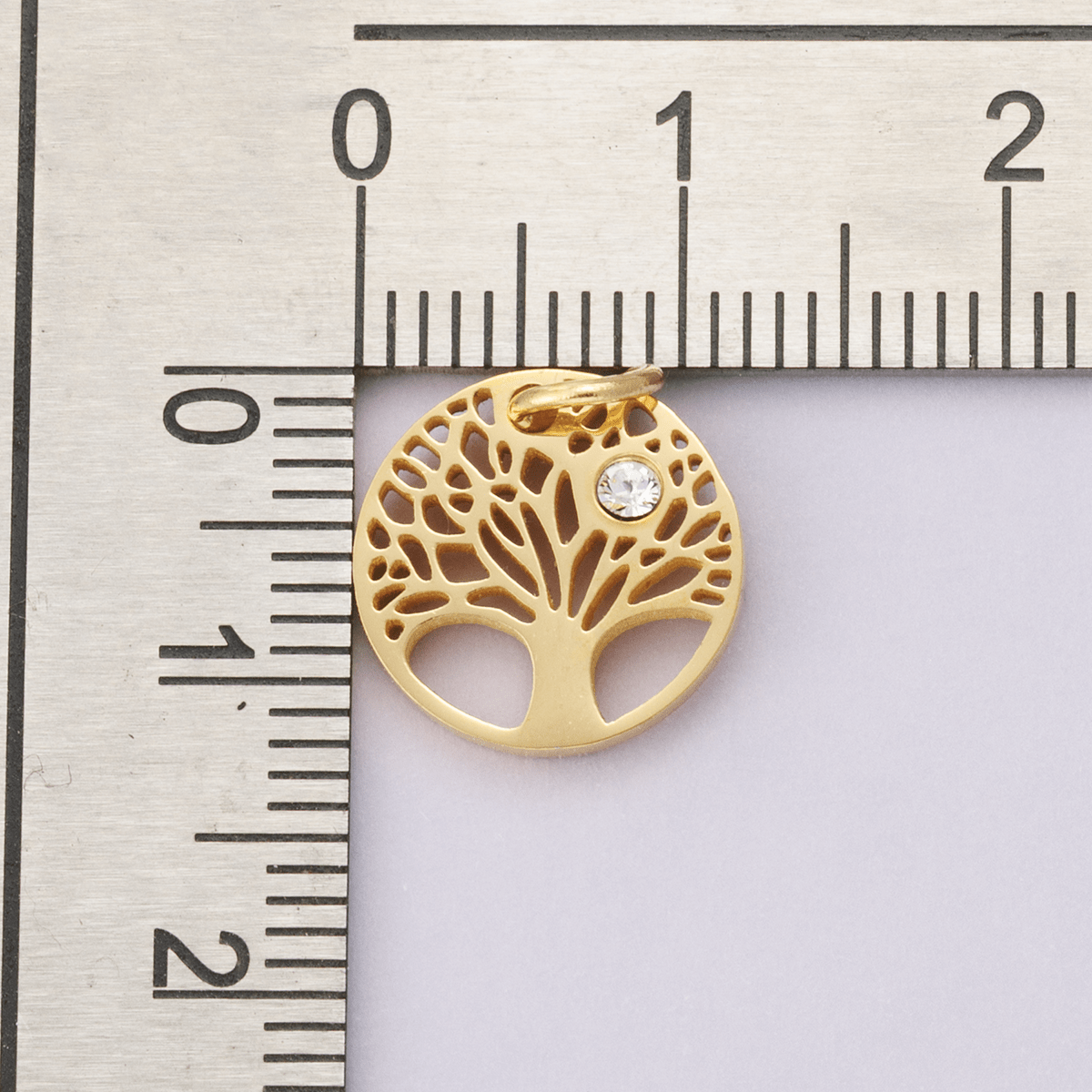 Stainless Steel Clear CZ Natural Tree Open Charm in Gold &amp; Silver | E00631