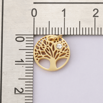 Stainless Steel Clear CZ Natural Tree Open Charm in Gold &amp; Silver | E00631