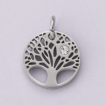 Stainless Steel Clear CZ Natural Tree Open Charm in Gold &amp; Silver | E00631