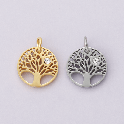 Stainless Steel Clear CZ Natural Tree Open Charm in Gold &amp; Silver | E00631