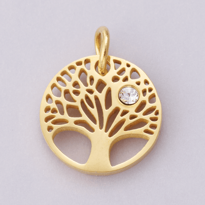 Stainless Steel Clear CZ Natural Tree Open Charm in Gold &amp; Silver | E00631
