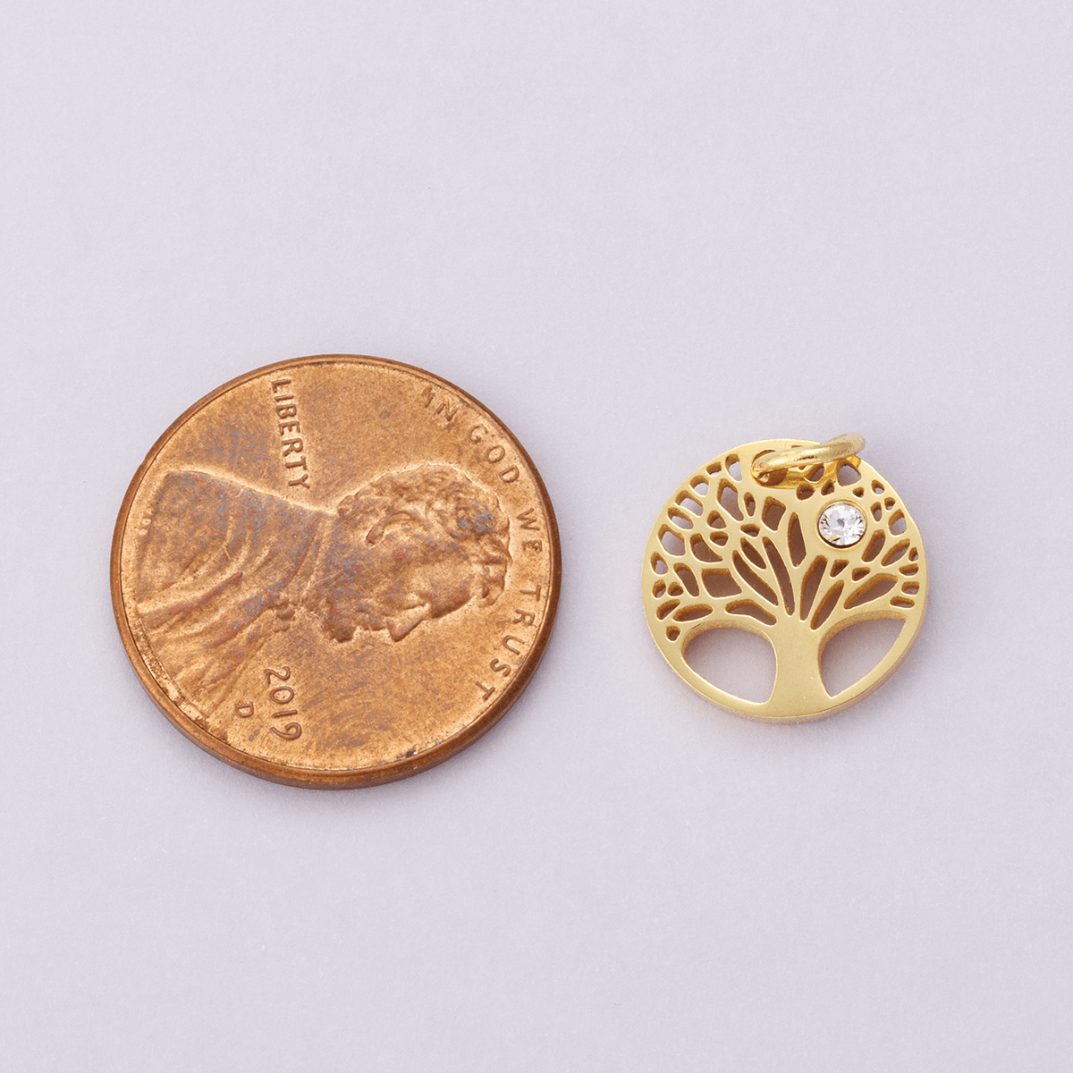 Stainless Steel Clear CZ Natural Tree Open Charm in Gold &amp; Silver | E00631