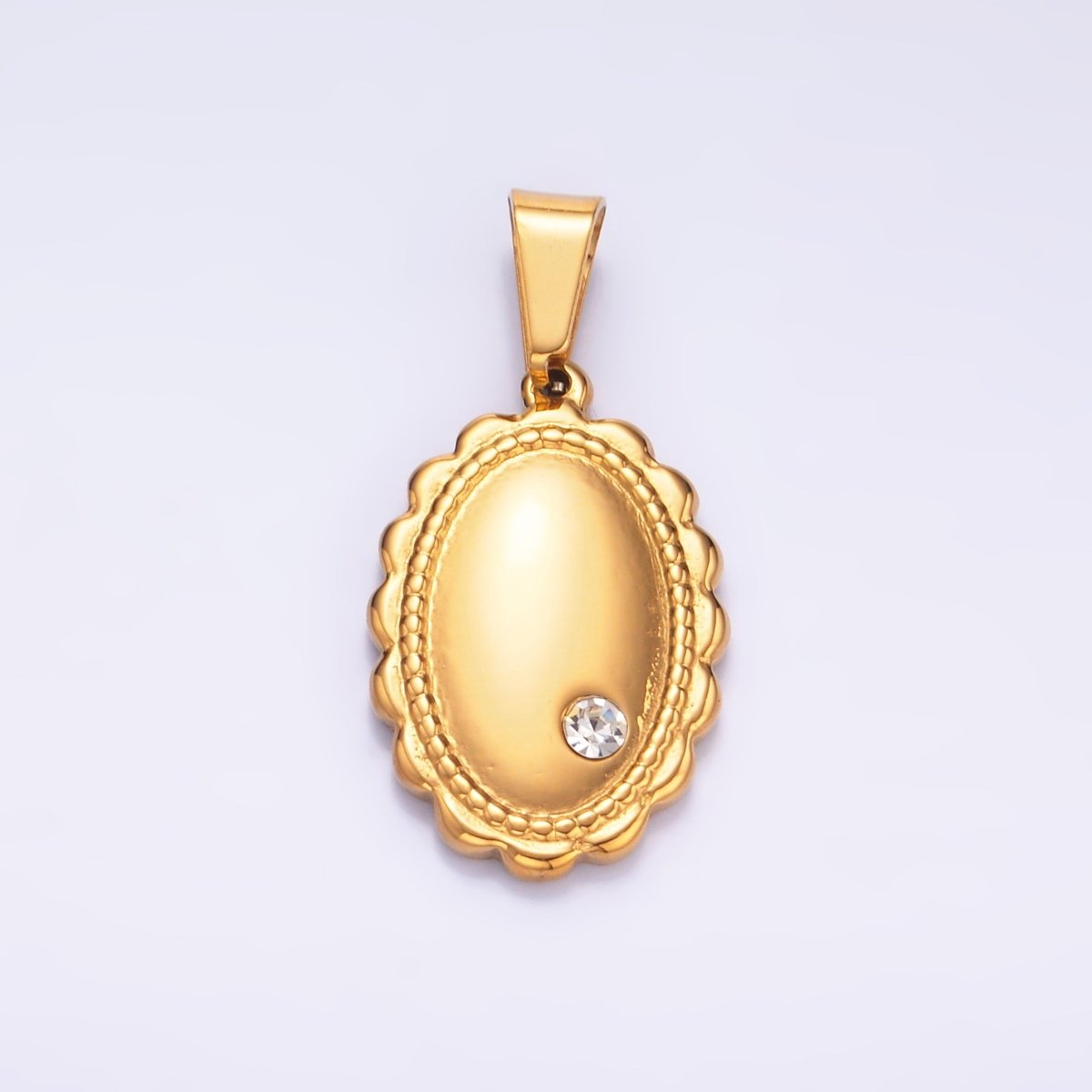 Stainless Steel Clear CZ Oval Quilted Minimalist Pendant | P719