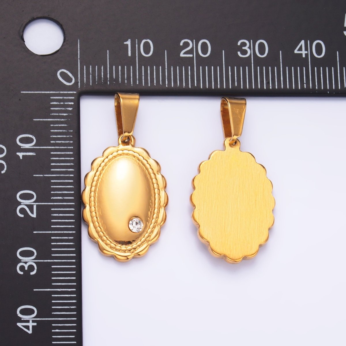 Stainless Steel Clear CZ Oval Quilted Minimalist Pendant | P719