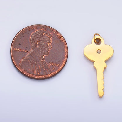 Stainless Steel Clear CZ Vintage Key Charm in Gold &amp; Silver | P849