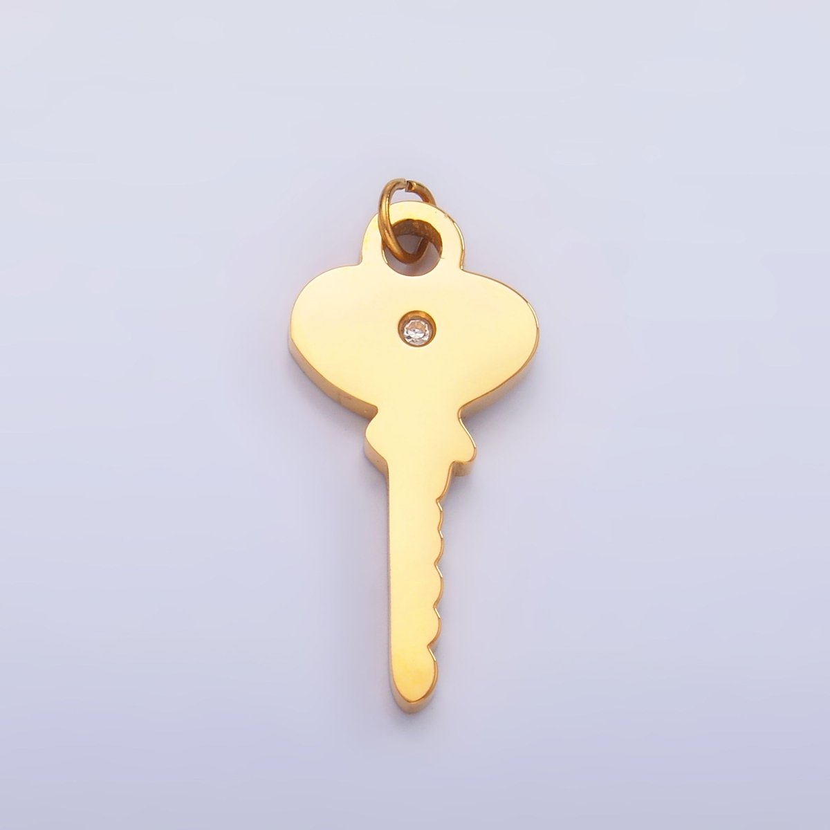 Stainless Steel Clear CZ Vintage Key Charm in Gold &amp; Silver | P849
