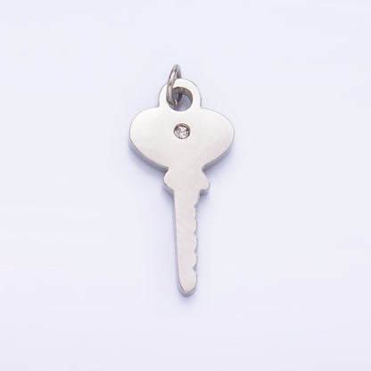 Stainless Steel Clear CZ Vintage Key Charm in Gold &amp; Silver | P849