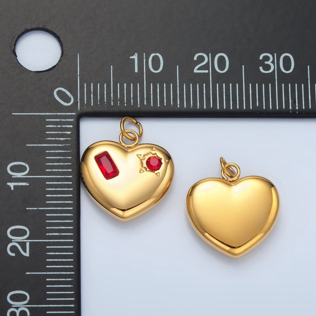 Stainless Steel Clear, Green, Red CZ Baguette Star Chubby Heart Charm | P694
