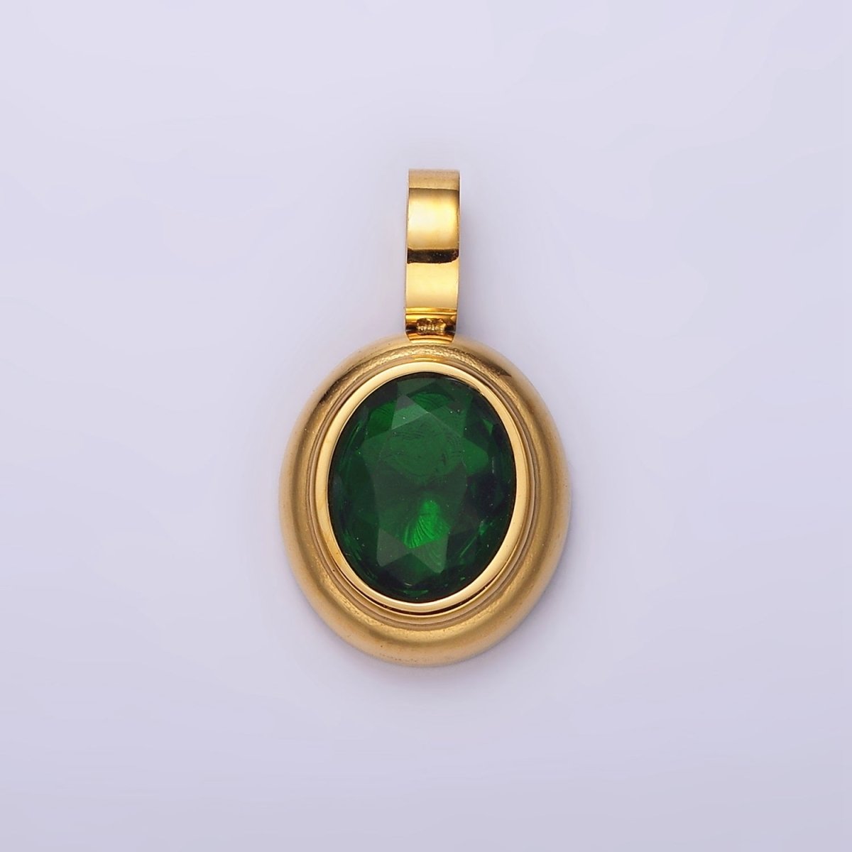 Stainless Steel Clear, Green, Red, Pink Multifaceted CZ Oval Pendant | P-839~P-840