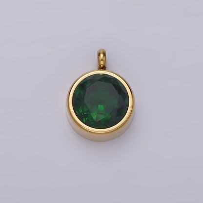 Stainless Steel Clear, Pink, Black, Green CZ Round Bezel Minimalist Charm | P-641 ~ P-644