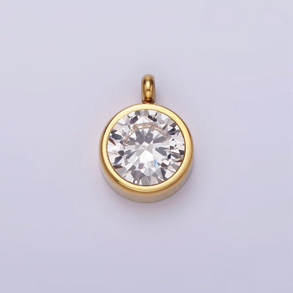 Stainless Steel Clear, Pink, Black, Green CZ Round Bezel Minimalist Charm | P-641 ~ P-644
