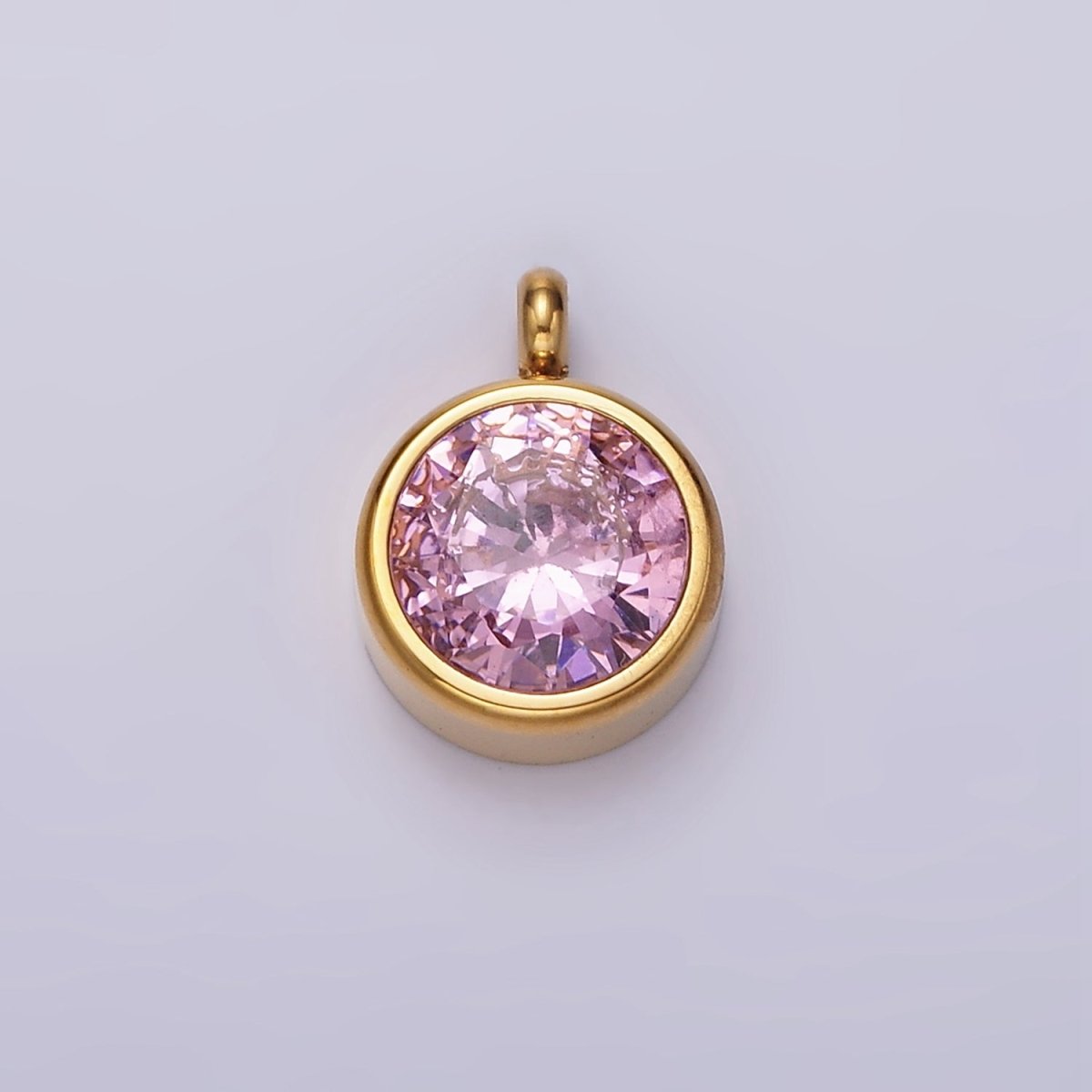 Stainless Steel Clear, Pink, Black, Green CZ Round Bezel Minimalist Charm | P-641 ~ P-644