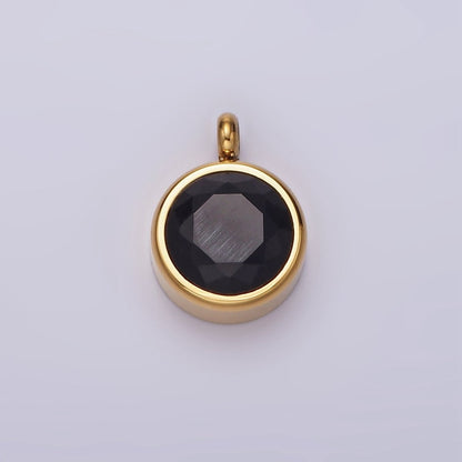 Stainless Steel Clear, Pink, Black, Green CZ Round Bezel Minimalist Charm | P-641 ~ P-644