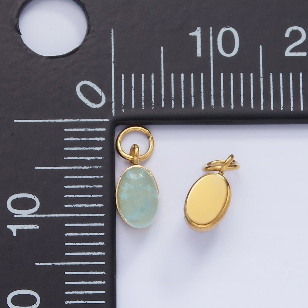 Stainless Steel Clear, Pink, Teal Agate Gemstone Oval Charm | P985
