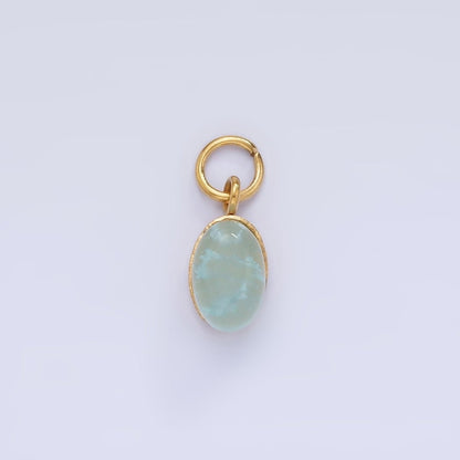 Stainless Steel Clear, Pink, Teal Agate Gemstone Oval Charm | P985