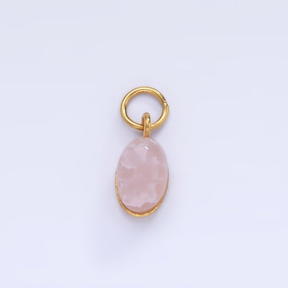 Stainless Steel Clear, Pink, Teal Agate Gemstone Oval Charm | P985