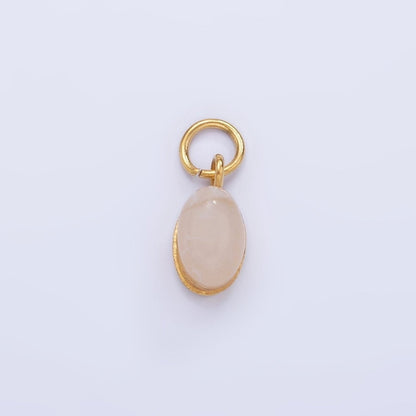 Stainless Steel Clear, Pink, Teal Agate Gemstone Oval Charm | P985