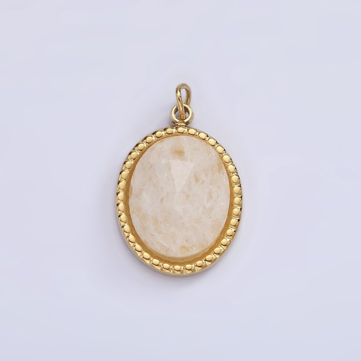 Stainless Steel Clear Quartz, Amazonite, Zoisite, Aventurine, Lapis Lazuli Bezel Oval Charm in Silver &amp; Gold | P690-p692