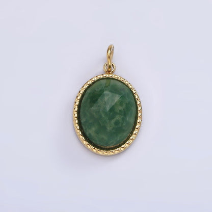 Stainless Steel Clear Quartz, Amazonite, Zoisite, Aventurine, Lapis Lazuli Bezel Oval Charm in Silver &amp; Gold | P690-p692