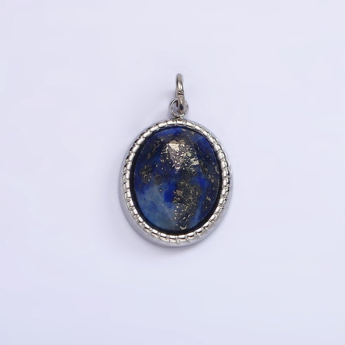 Stainless Steel Clear Quartz, Amazonite, Zoisite, Aventurine, Lapis Lazuli Bezel Oval Charm in Silver &amp; Gold | P690-p692