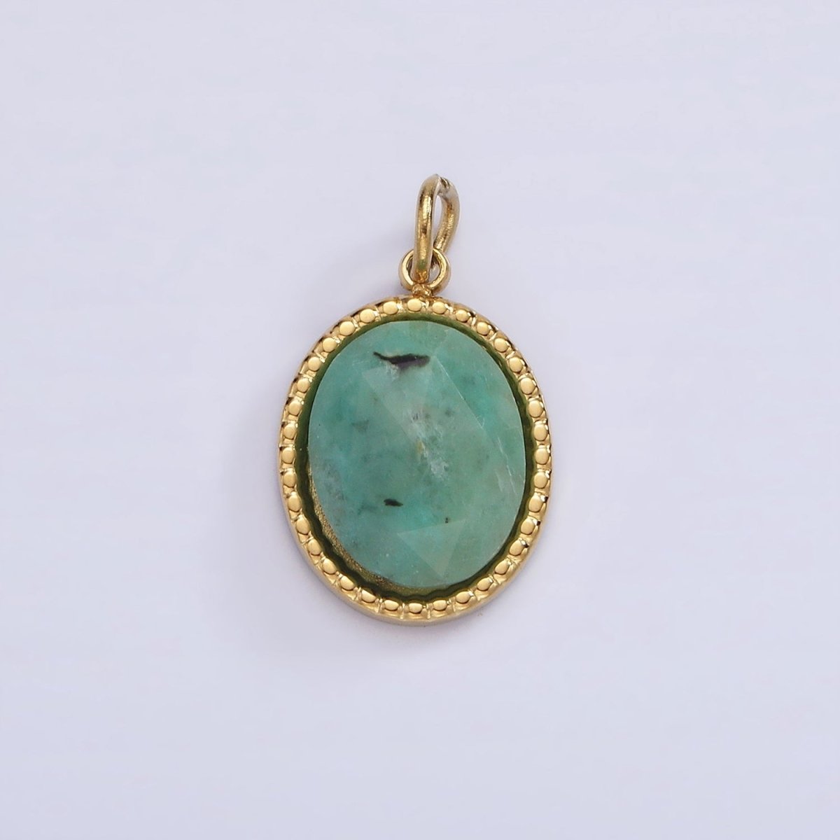 Stainless Steel Clear Quartz, Amazonite, Zoisite, Aventurine, Lapis Lazuli Bezel Oval Charm in Silver &amp; Gold | P690-p692