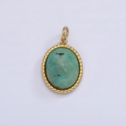 Stainless Steel Clear Quartz, Amazonite, Zoisite, Aventurine, Lapis Lazuli Bezel Oval Charm in Silver &amp; Gold | P690-p692