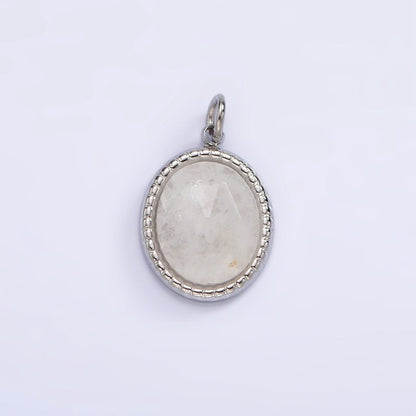 Stainless Steel Clear Quartz, Amazonite, Zoisite, Aventurine, Lapis Lazuli Bezel Oval Charm in Silver &amp; Gold | P690-p692