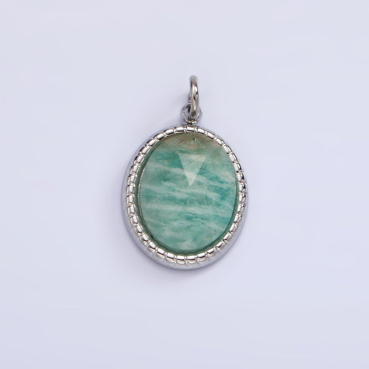 Stainless Steel Clear Quartz, Amazonite, Zoisite, Aventurine, Lapis Lazuli Bezel Oval Charm in Silver &amp; Gold | P690-p692