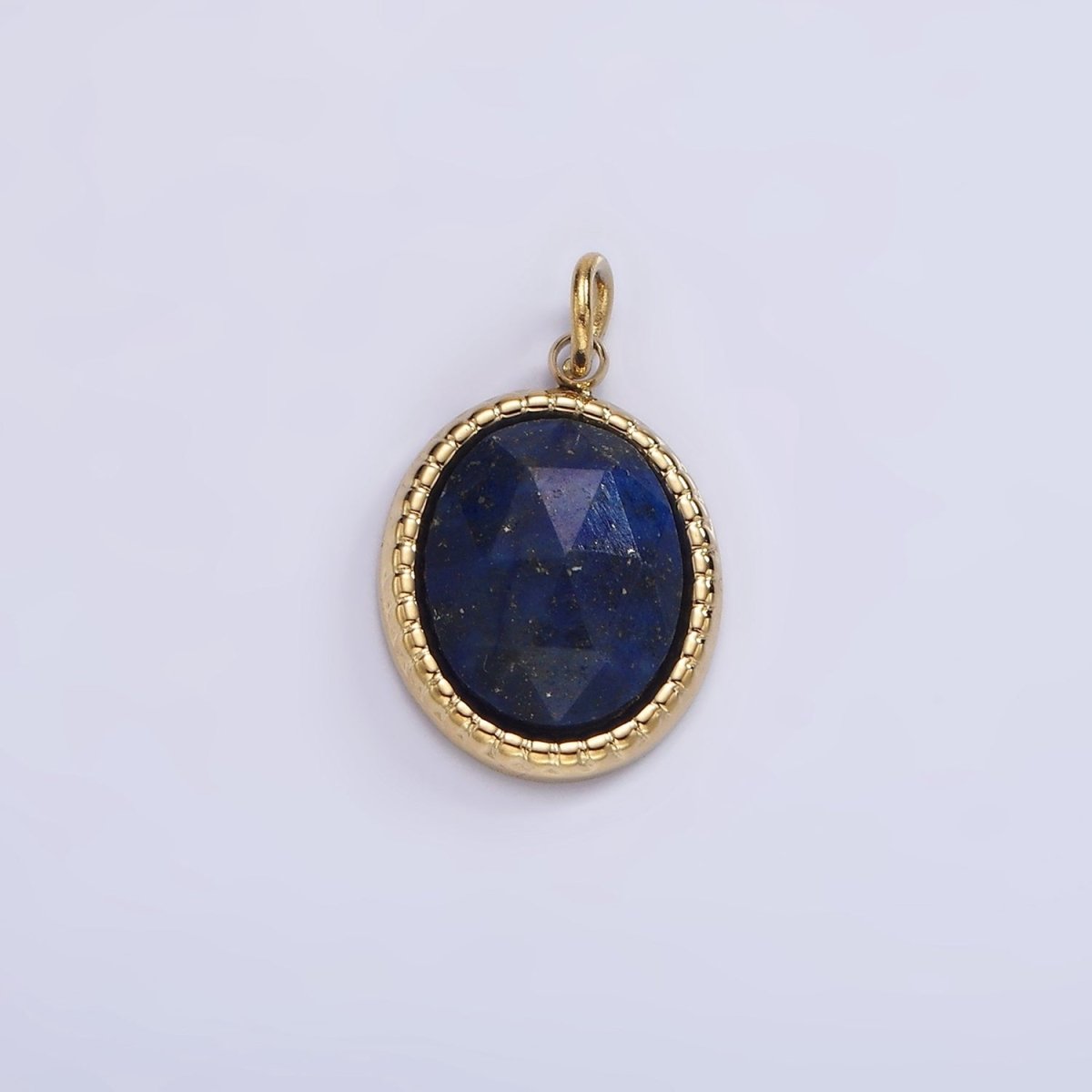 Stainless Steel Clear Quartz, Amazonite, Zoisite, Aventurine, Lapis Lazuli Bezel Oval Charm in Silver &amp; Gold | P690-p692