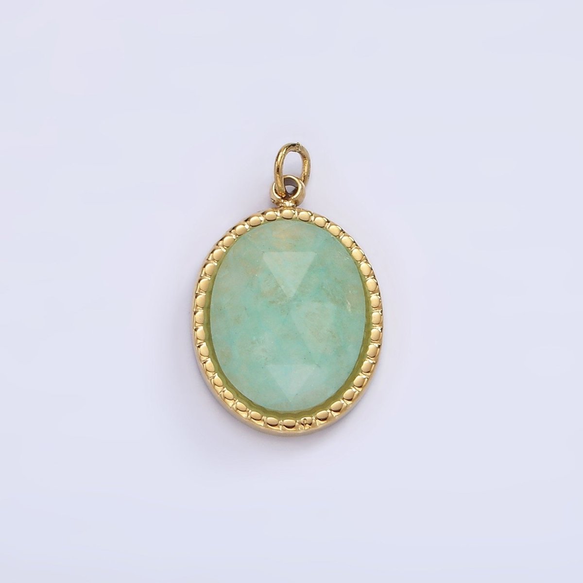 Stainless Steel Clear Quartz, Amazonite, Zoisite, Aventurine, Lapis Lazuli Bezel Oval Charm in Silver &amp; Gold | P690-p692