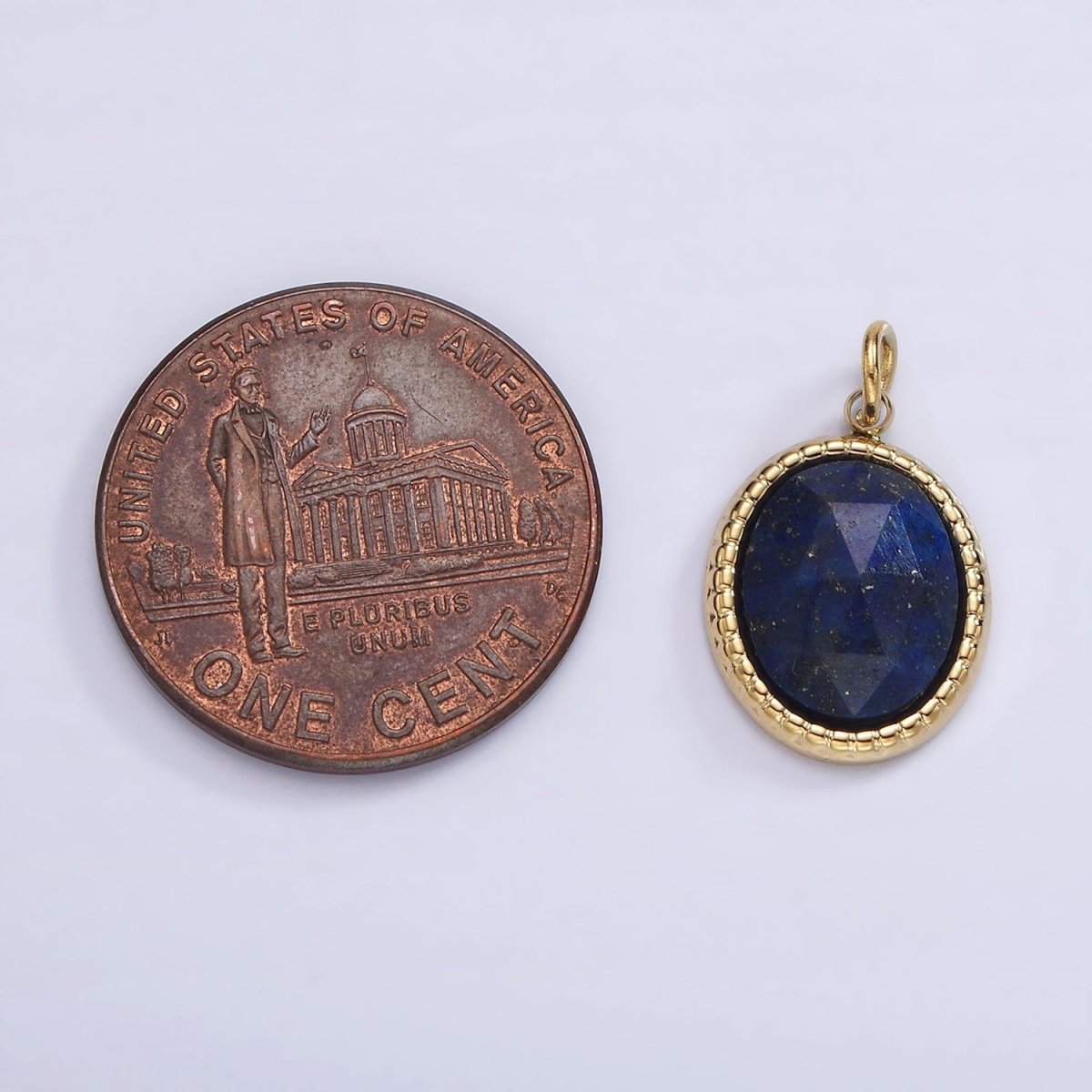 Stainless Steel Clear Quartz, Amazonite, Zoisite, Aventurine, Lapis Lazuli Bezel Oval Charm in Silver &amp; Gold | P690-p692