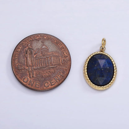 Stainless Steel Clear Quartz, Amazonite, Zoisite, Aventurine, Lapis Lazuli Bezel Oval Charm in Silver &amp; Gold | P690-p692