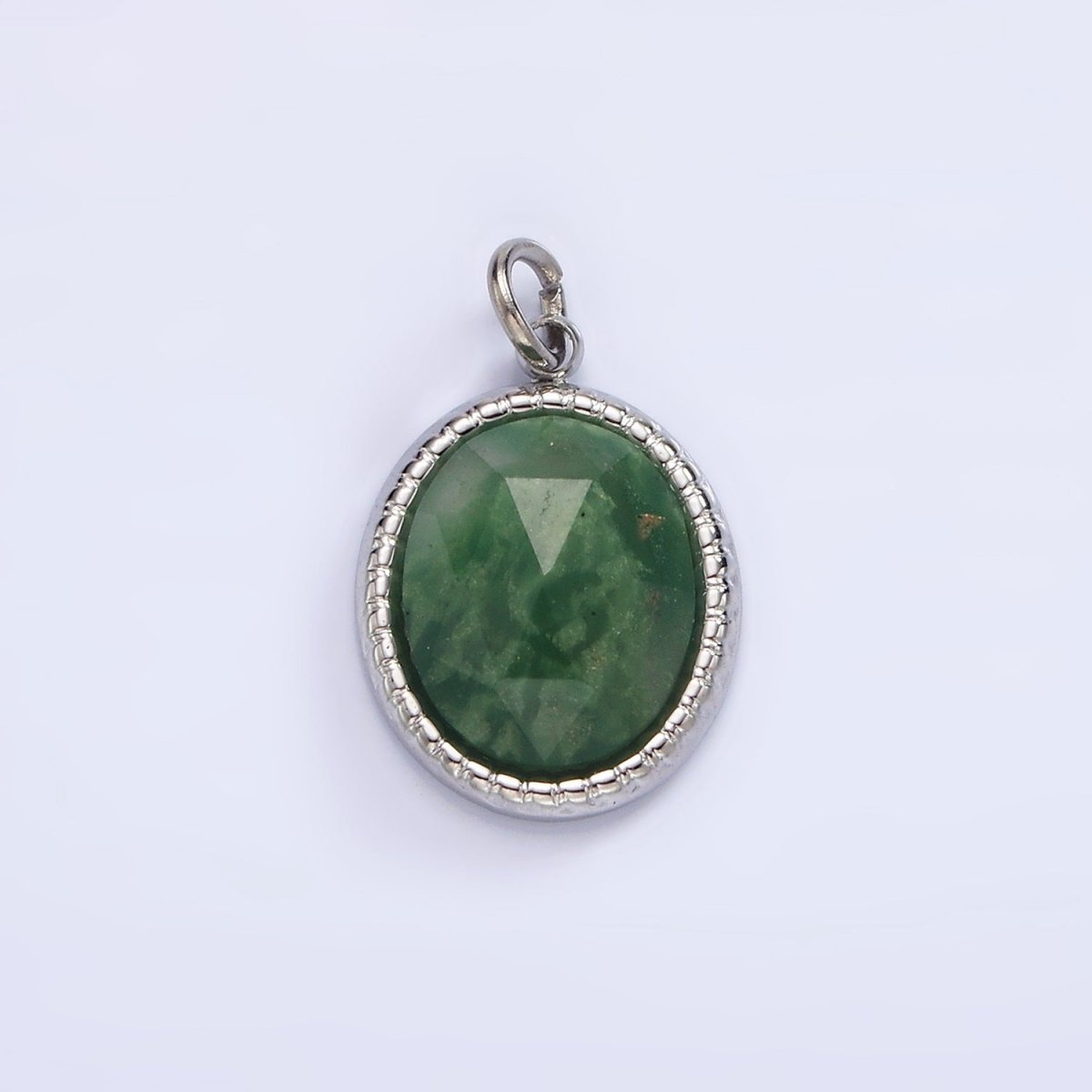 Stainless Steel Clear Quartz, Amazonite, Zoisite, Aventurine, Lapis Lazuli Bezel Oval Charm in Silver &amp; Gold | P690-p692